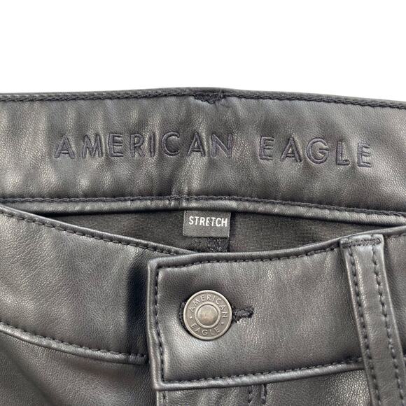 American Eagle Pants 16 Short Black Vegan Faux Leather Skinny Cropped Inseam 26" - Picture 7 of 12